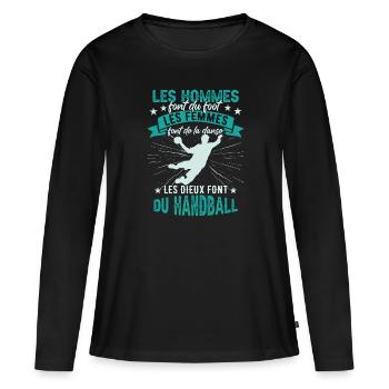 Drôle Handball Sport Coach Handballeur - T-shirt manches longues Premium bio Femme - noir - Devant - Julia (174cm)