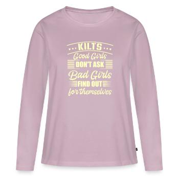 Kilt écossais disant jupe écossaise Écosse - T-shirt manches longues Premium bio Femme - rose poudré - Devant - Julia (174cm)