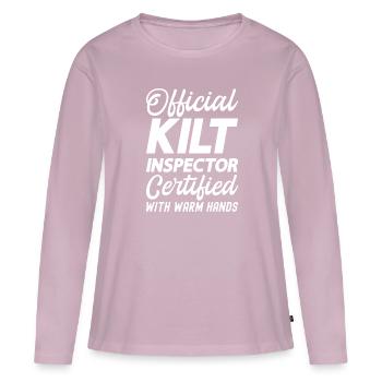 Kilt écossais disant jupe écossaise Écosse - T-shirt manches longues Premium bio Femme - rose poudré - Devant - Julia (174cm)