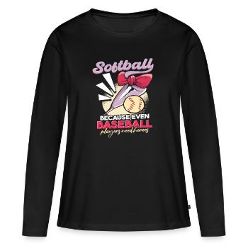Blague sur le joueur de softball - T-shirt manches longues Premium bio Femme - noir - Devant - Julia (174cm)