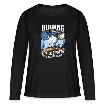 Drôle d’observation des oiseaux d’observation des oiseaux - T-shirt manches longues Premium bio Femme - noir - Devant - Julia (174cm)