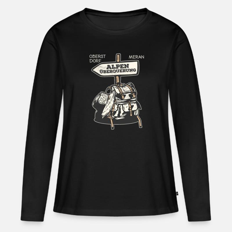 Alpenüberquerung Oberstdorf Meran E5 Fernwanderweg - Frauen Premium Bio Langarmshirt - Schwarz
