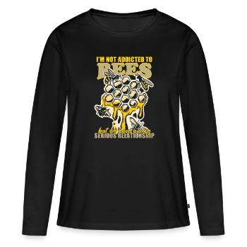 Apiculture Nectar Miel Rucher Nid d’abeille - T-shirt manches longues Premium bio Femme - noir - Devant - Julia (174cm)