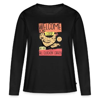 Willkommen im Coop - Frauen Premium Bio Langarmshirt - Schwarz - Vorne - Julia (174cm)