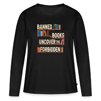 Les livres interdits découvrent l’interdit - T-shirt manches longues Premium bio Femme - noir - Devant - Julia (174cm)