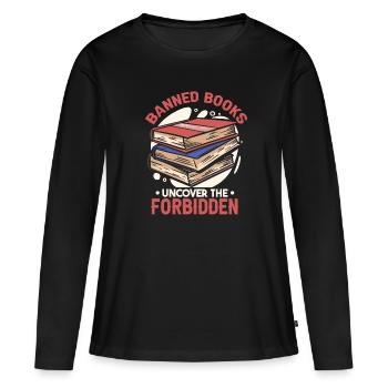 Les livres interdits découvrent l’interdit - T-shirt manches longues Premium bio Femme - noir - Devant - Julia (174cm)