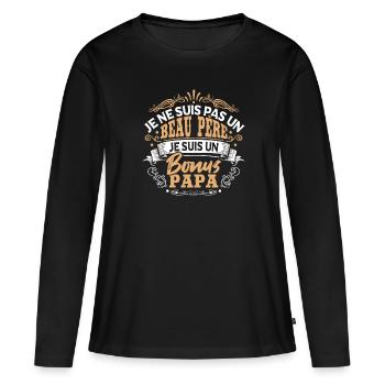 Bonus Papa - T-shirt manches longues Premium bio Femme - noir - Devant - Julia (174cm)