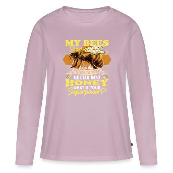 Mes abeilles transforment le nectar en miel - T-shirt manches longues Premium bio Femme - rose poudré - Devant - Julia (174cm)