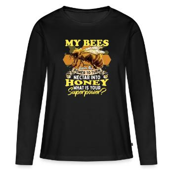 Mes abeilles transforment le nectar en miel - T-shirt manches longues Premium bio Femme - noir - Devant - Julia (174cm)