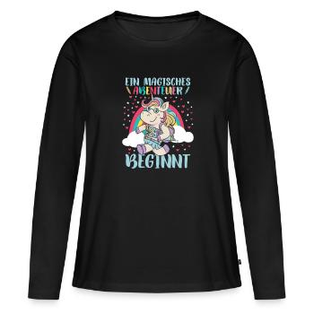 Schulranzen Einhorn Schulanfang Schulkind - Frauen Premium Bio Langarmshirt - Schwarz - Vorne - Julia (174cm)