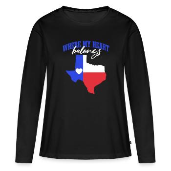 Wo mein Herz hingehört: Texas - Frauen Premium Bio Langarmshirt - Schwarz - Vorne - Julia (174cm)