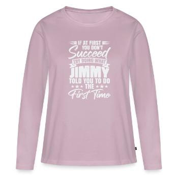Nom de Jimmy Humor - T-shirt manches longues Premium bio Femme - rose poudré - Devant - Julia (174cm)