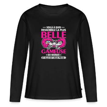 Plus belle gameuse geekette du monde st valentin - T-shirt manches longues Premium bio Femme - noir - Devant - Julia (174cm)