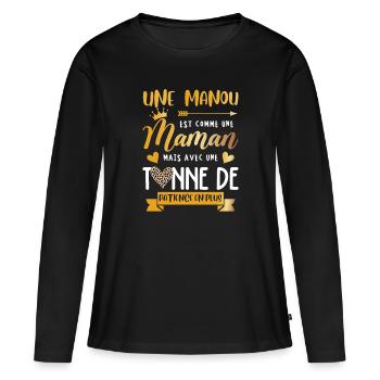 Mamie manou humour maman tonne de patience en plus - T-shirt manches longues Premium bio Femme - noir - Devant - Julia (174cm)