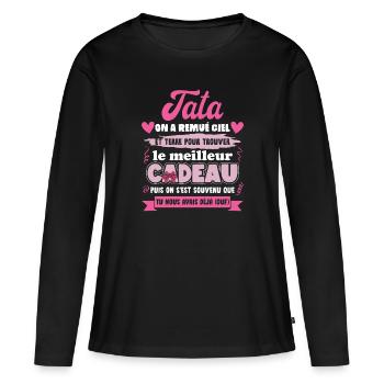 Meilleur cadeau tata citation coeur ruban - T-shirt manches longues Premium bio Femme - noir - Devant - Julia (174cm)