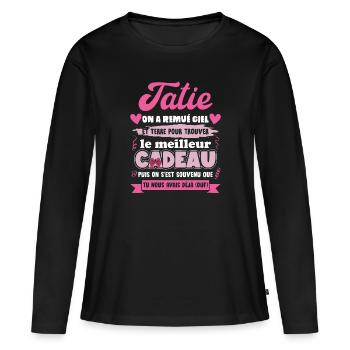 Meilleur cadeau tatie citation coeur ruban coeur - T-shirt manches longues Premium bio Femme - noir - Devant - Julia (174cm)