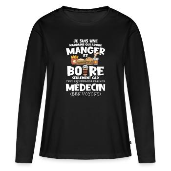 marraine gourmande mangeuse sucré salé - T-shirt manches longues Premium bio Femme - noir - Devant - Julia (174cm)