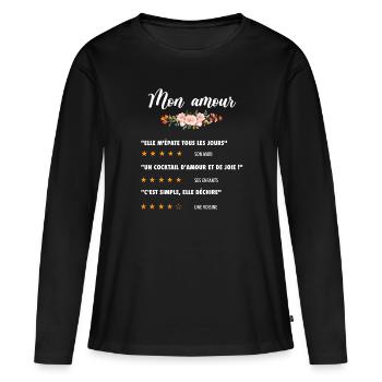 Mon amour citation fleurs critique fan film couple - T-shirt manches longues Premium bio Femme - noir - Devant - Julia (174cm)