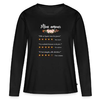 Mon amour citation fleurs critique fan film couple - T-shirt manches longues Premium bio Femme - noir - Devant - Julia (174cm)