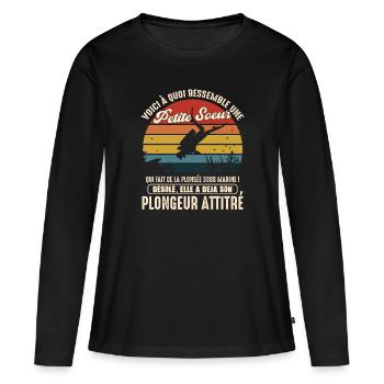 petite soeur pratiquante plongée sous marine - T-shirt manches longues Premium bio Femme - noir - Devant - Julia (174cm)