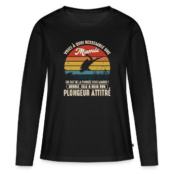 mamie pratiquante plongée sous marine plongeur - T-shirt manches longues Premium bio Femme - noir - Devant - Julia (174cm)