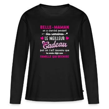 Meilleur cadeau belle maman citation coeur ruban - T-shirt manches longues Premium bio Femme - noir - Devant - Julia (174cm)