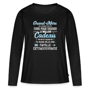 Meilleur cadeau grand mère citation coeur ruban - T-shirt manches longues Premium bio Femme - noir - Devant - Julia (174cm)