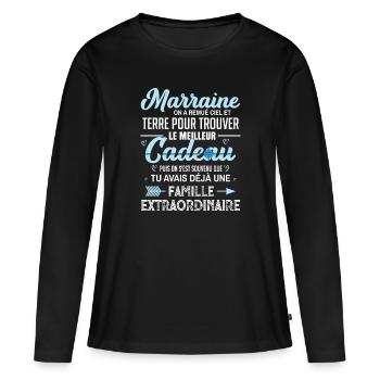 Meilleur cadeau demande annonce marraine coeur - T-shirt manches longues Premium bio Femme - noir - Devant - Julia (174cm)