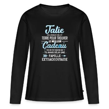 Meilleur cadeau tatie citation coeur ruban tante - T-shirt manches longues Premium bio Femme - noir - Devant - Julia (174cm)