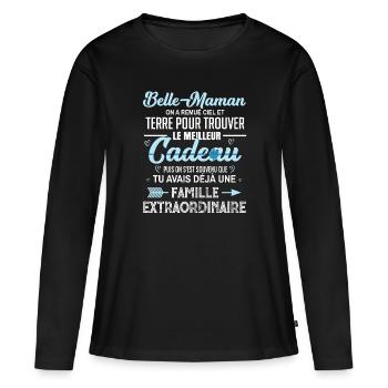 Meilleur cadeau belle maman citation coeur ruban - T-shirt manches longues Premium bio Femme - noir - Devant - Julia (174cm)