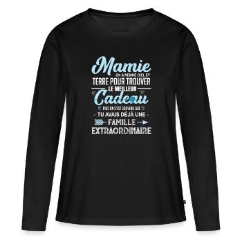 Meilleur cadeau mamie citation coeur ruban mémé - T-shirt manches longues Premium bio Femme - noir - Devant - Julia (174cm)