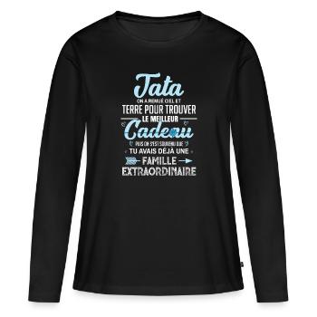 Meilleur cadeau tata citation coeur ruban tante - T-shirt manches longues Premium bio Femme - noir - Devant - Julia (174cm)