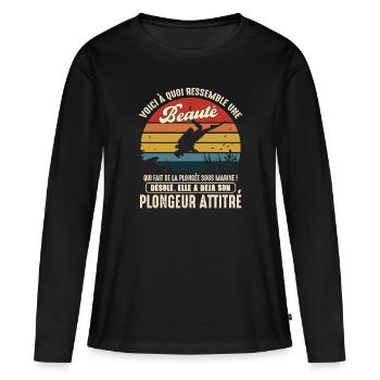 couple pratiquante plongée sous marine plongeur - T-shirt manches longues Premium bio Femme - noir - Devant - Julia (174cm)