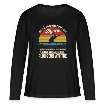 maman pratiquante plongée sous marine plongeur - T-shirt manches longues Premium bio Femme - noir - Devant - Julia (174cm)