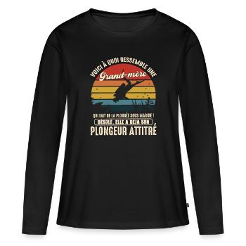 grand mère pratiquante plongée sous marine - T-shirt manches longues Premium bio Femme - noir - Devant - Julia (174cm)