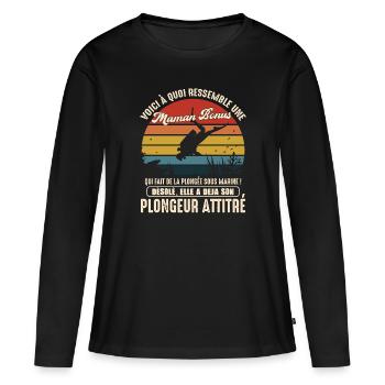 maman bonus pratiquante plongée sous marine - T-shirt manches longues Premium bio Femme - noir - Devant - Julia (174cm)