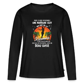 Demande marraine danseuse kizomba sexy couple BG - T-shirt manches longues Premium bio Femme - noir - Devant - Julia (174cm)