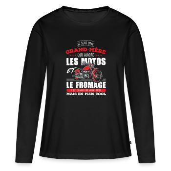 grand mère motarde adore motos fromage mamie - T-shirt manches longues Premium bio Femme - noir - Devant - Julia (174cm)