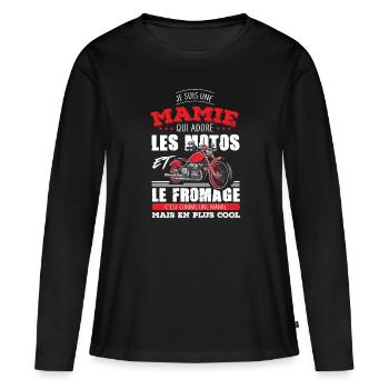 mamie motarde adore les motos fromage grand mère - T-shirt manches longues Premium bio Femme - noir - Devant - Julia (174cm)