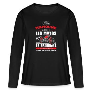 mamoune motarde adore les motos fromage maman - T-shirt manches longues Premium bio Femme - noir - Devant - Julia (174cm)