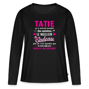 Meilleur cadeau tatie citation coeur ruban tante - T-shirt manches longues Premium bio Femme - noir - Devant - Julia (174cm)