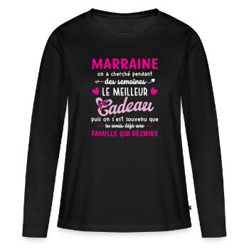 Meilleur cadeau demande annonce marraine coeur - T-shirt manches longues Premium bio Femme - noir - Devant - Julia (174cm)
