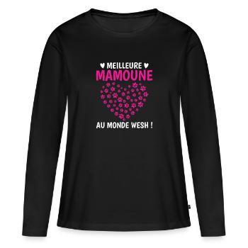 Meilleure mamoune monde chats chiens pattes maman - T-shirt manches longues Premium bio Femme - noir - Devant - Julia (174cm)