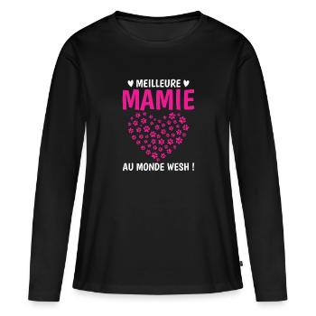 Meilleure mamie monde chats chiens pattes mémé - T-shirt manches longues Premium bio Femme - noir - Devant - Julia (174cm)