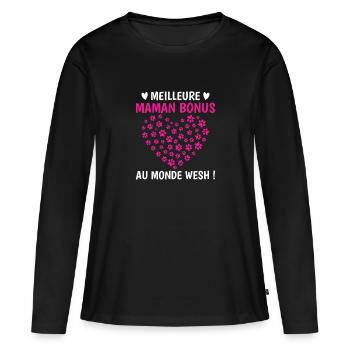 Meilleure maman bonus monde chats chiens pattes - T-shirt manches longues Premium bio Femme - noir - Devant - Julia (174cm)