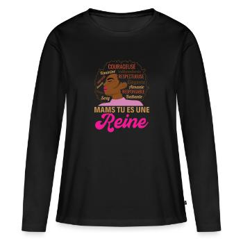 Cadeau mams femme afro reine africaine - T-shirt manches longues Premium bio Femme - noir - Devant - Julia (174cm)