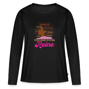 Cadeau petite soeur femme afro reine africaine - T-shirt manches longues Premium bio Femme - noir - Devant - Julia (174cm)