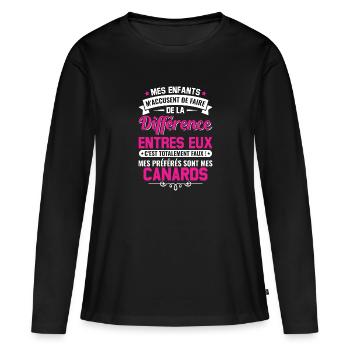 humour fête des mères maman propriétaire canards - T-shirt manches longues Premium bio Femme - noir - Devant - Julia (174cm)