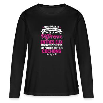 humour fête des mères maman propriétaire cochons - T-shirt manches longues Premium bio Femme - noir - Devant - Julia (174cm)