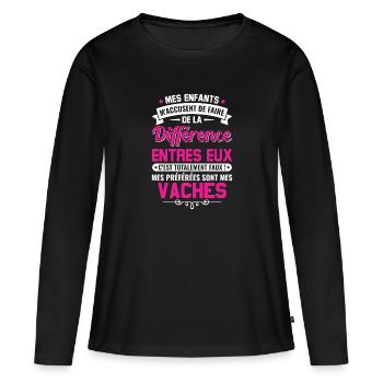 humour fête des mères maman propriétaire vaches - T-shirt manches longues Premium bio Femme - noir - Devant - Julia (174cm)